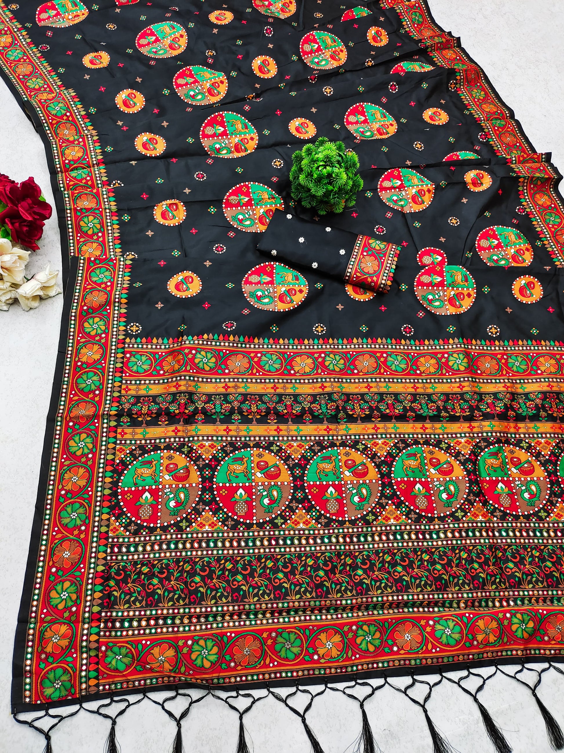 Black color pashmina silk saree with blouse 