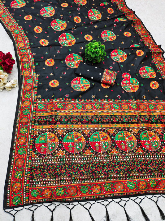 Black color pashmina silk saree with blouse 