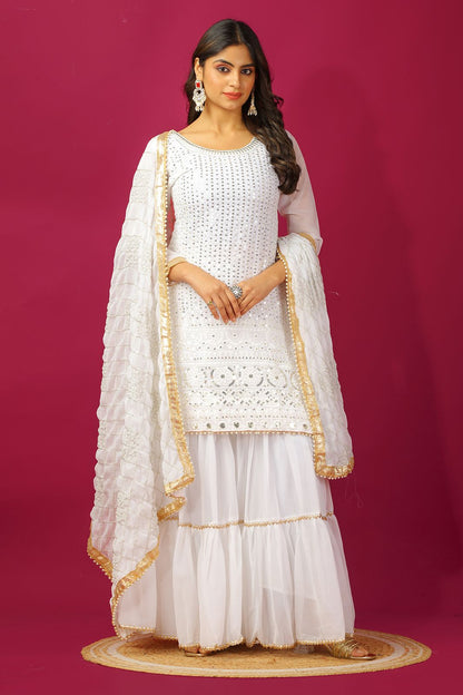 White color georgette sharara suit for women