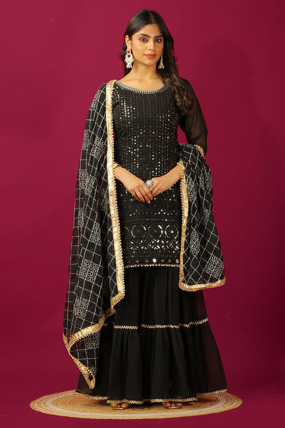 Black color georgette sharara suit for women