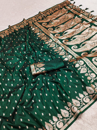 Green color Pure Banarasi Silk Saree online 
