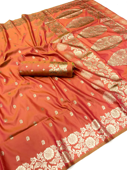 Orange color banarasi silk saree for price