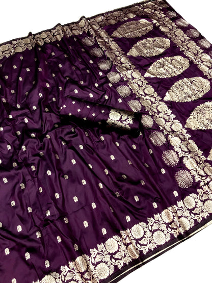Wine color banarasi silk saree with blouse online