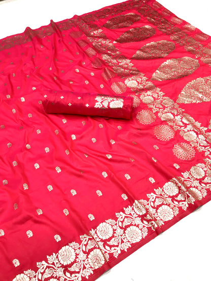 Pink color banarasi silk saree with blouse price
