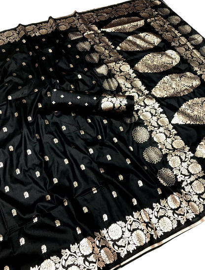 Black color banarasi silk saree with blouse online shopping