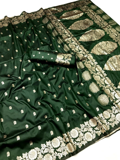 Green color banarasi silk saree for women