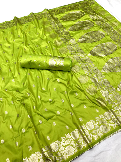 Parrot color banarasi silk saree with blouse price 