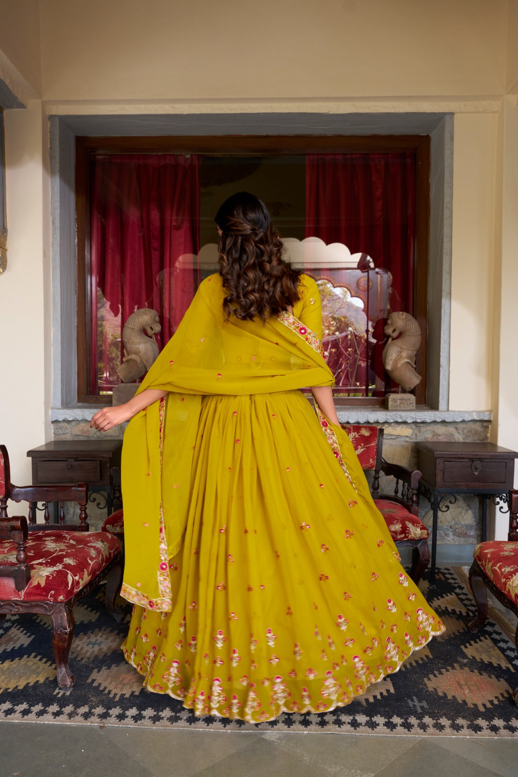 Mustard color georgette lehenga choli with dupatta online