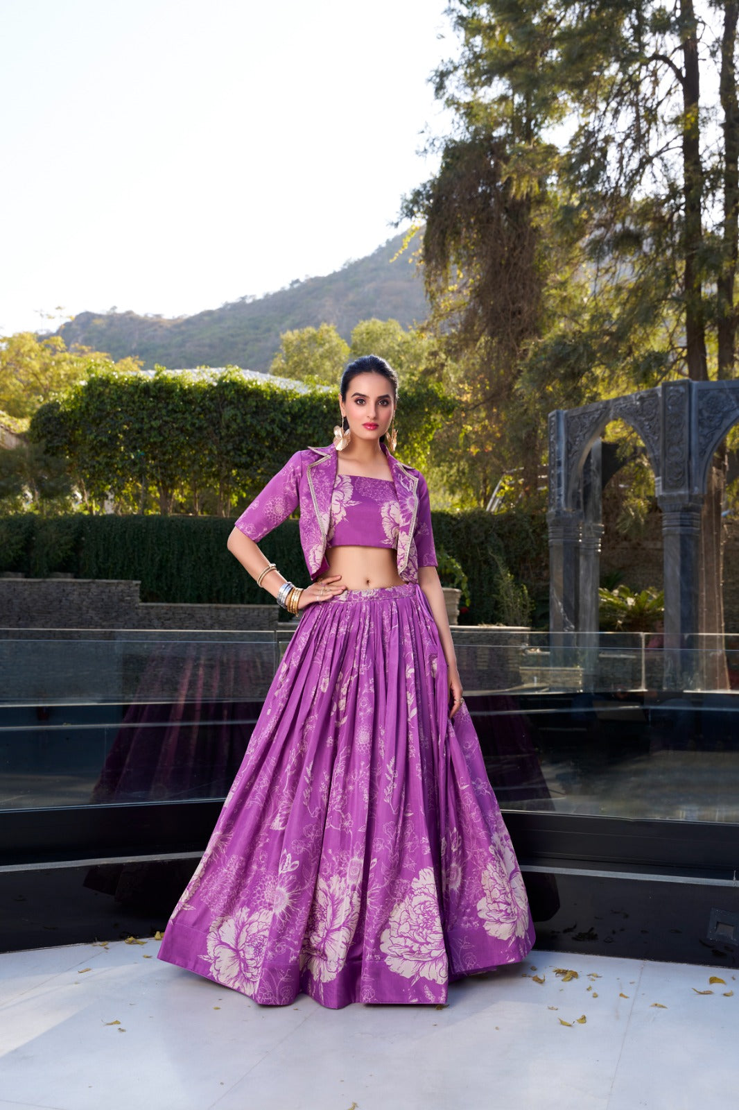 Purple color tussar silk lehenga choli with koti