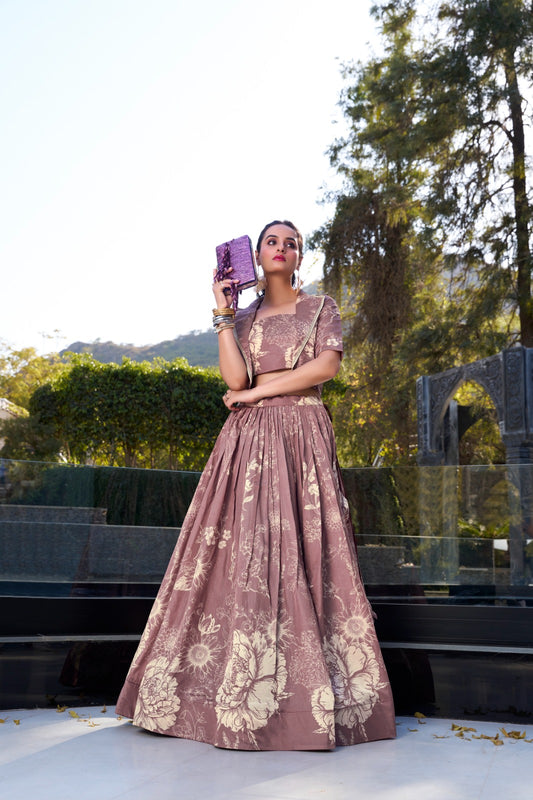 Onion color tussar silk lehenga choli with koti price
