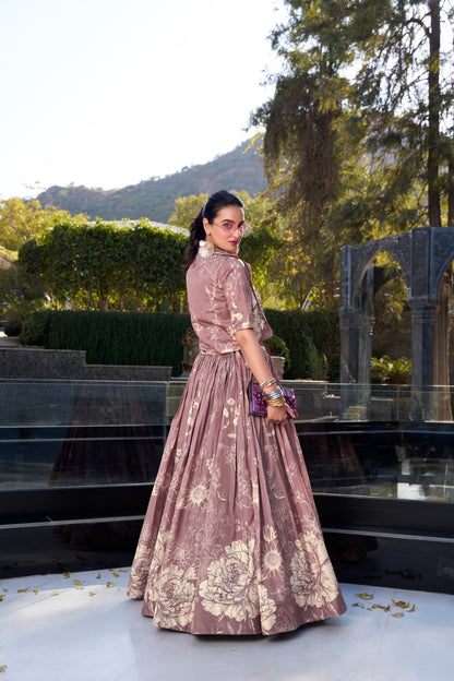 Onion color tussar silk lehenga choli for women
