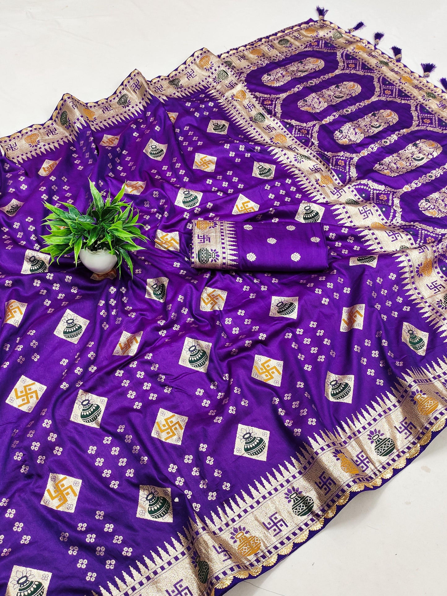 Purple Viscose dola silk sarees for party wear
