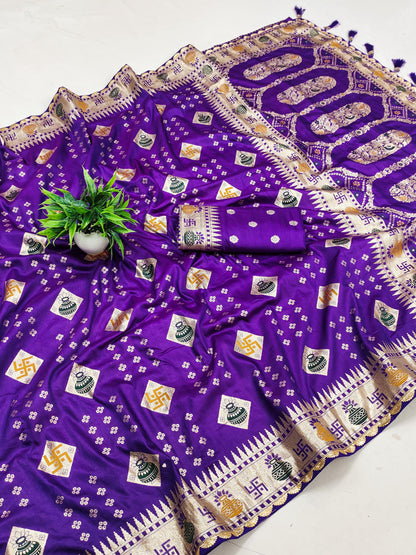 Purple Viscose dola silk sarees for party wear
