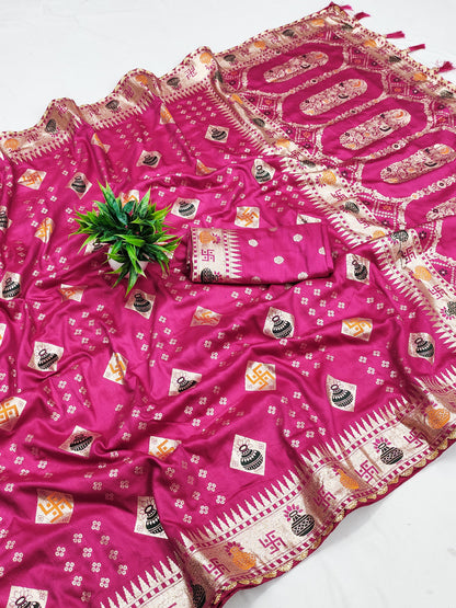 Pink Viscose dola silk sarees with online 