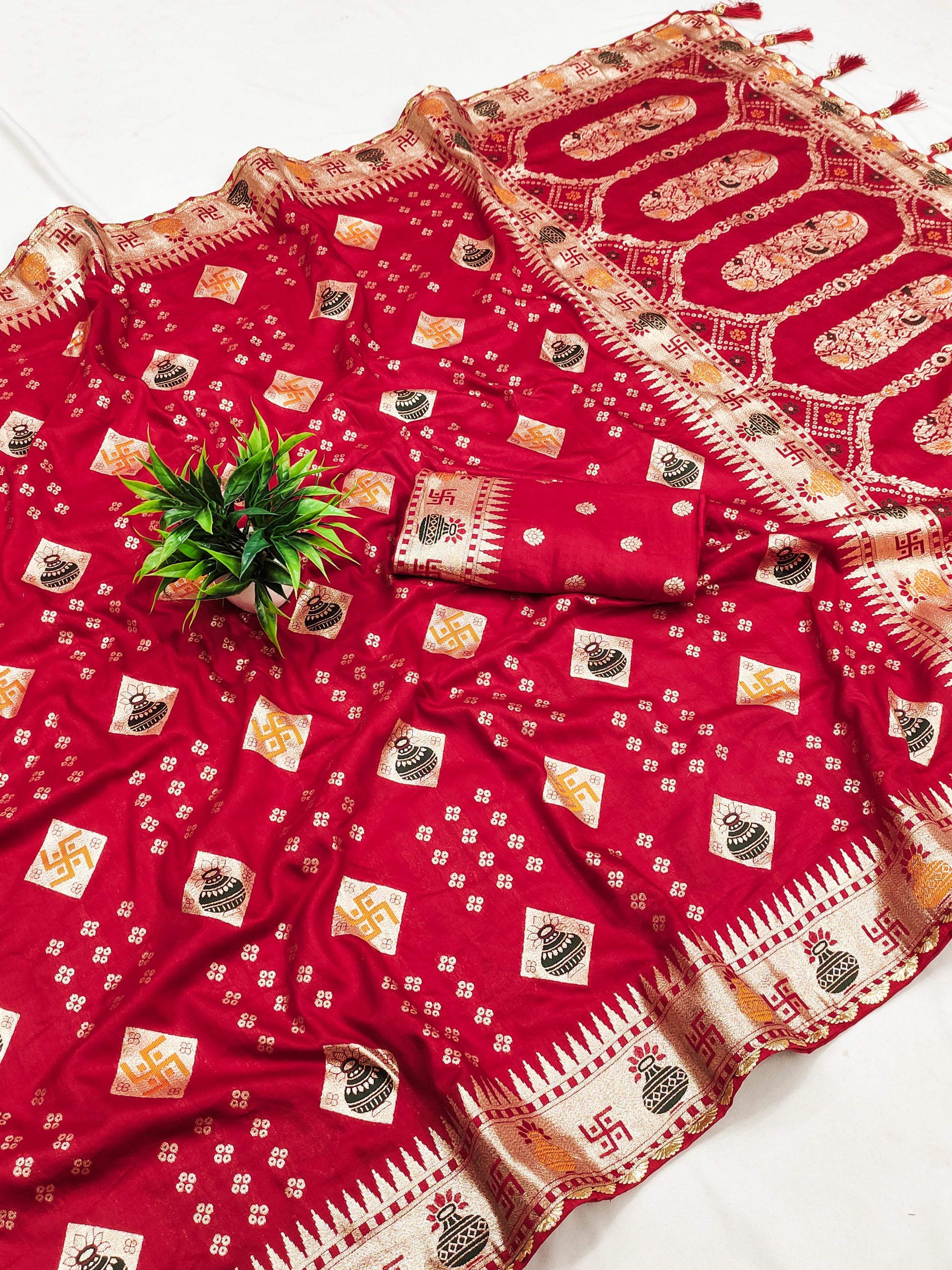 Red Viscose dola silk sarees with price 