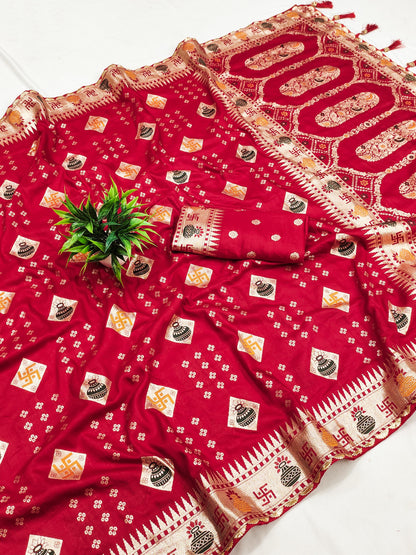 Red Viscose dola silk sarees with price 