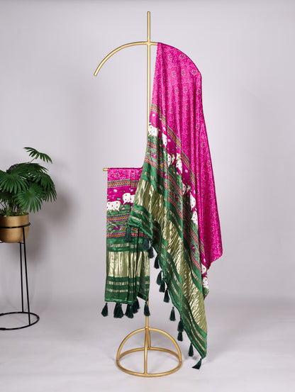 Dark pink color gaji silk dupatta