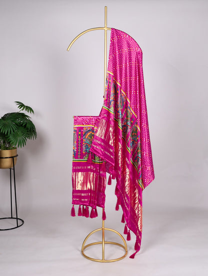 Pink color gaji silk dupatta for lehenga