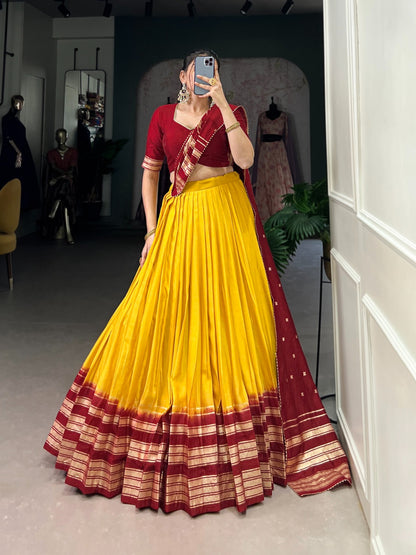 Yellow color pure chanderi lehenga choli with dupatta images