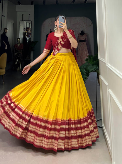 Yellow color pure chanderi lehenga choli with dupatta online