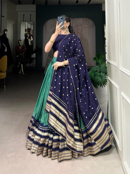 Firozi color pure chanderi lehenga choli for party