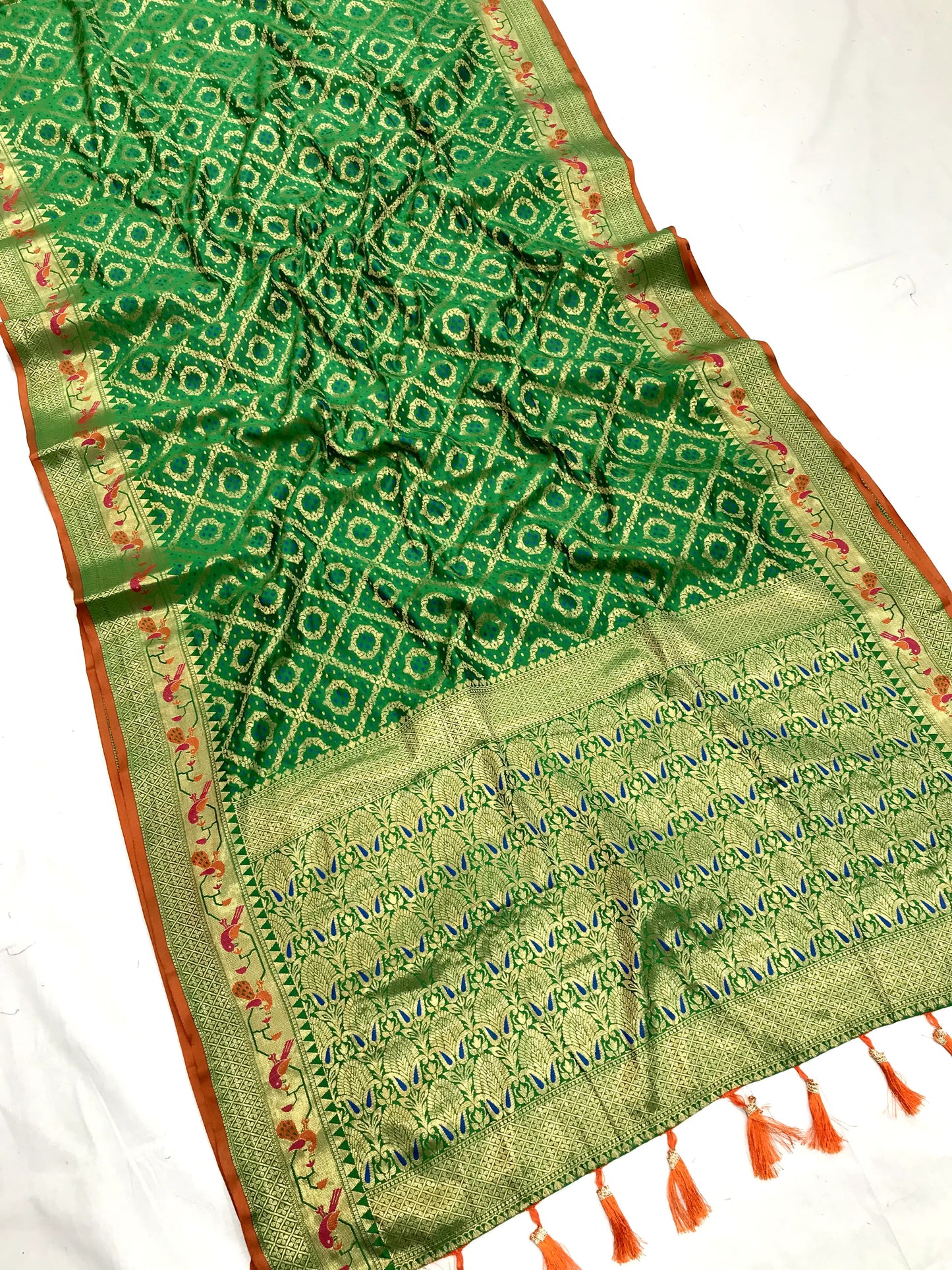 Green color banarasi silk saree for wedding