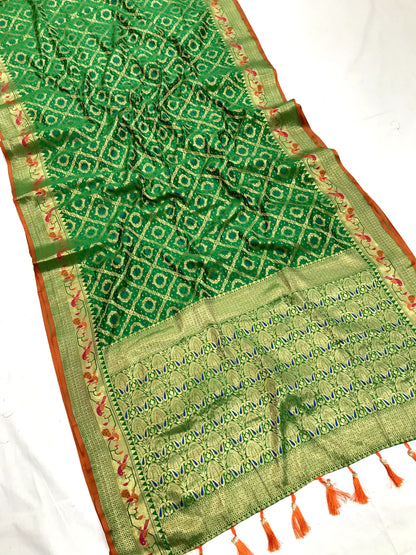 Green color banarasi silk saree for wedding