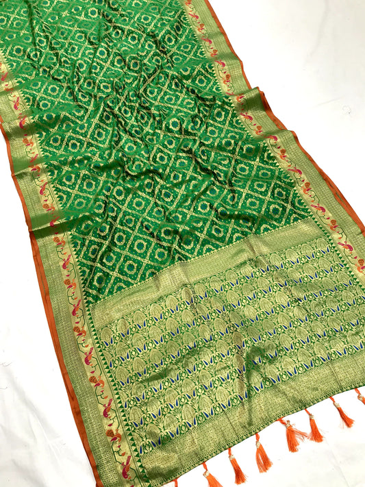 Green color banarasi silk saree for wedding
