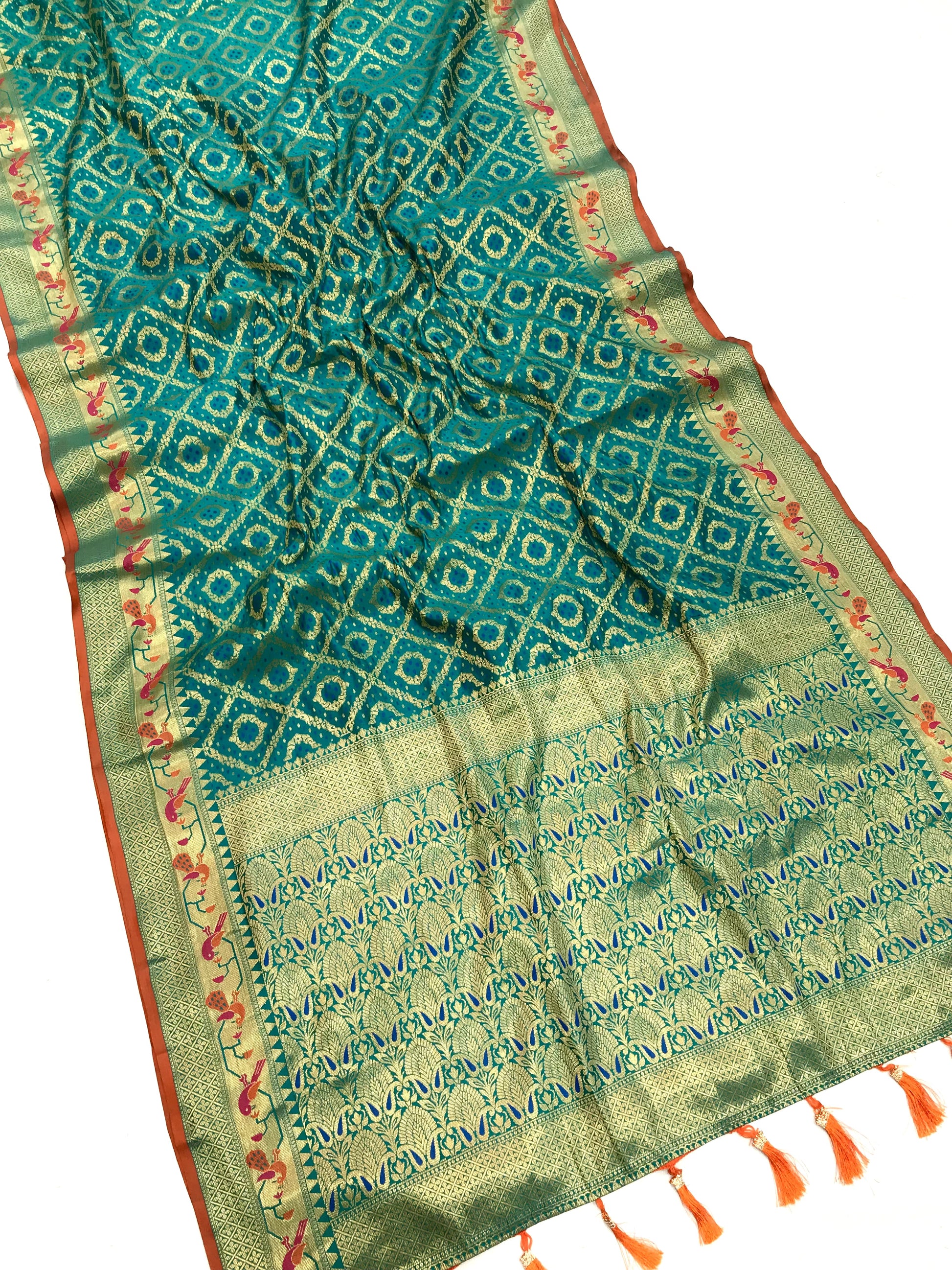 Rama color banarasi silk saree with blouse