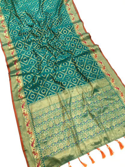 Rama color banarasi silk saree with blouse