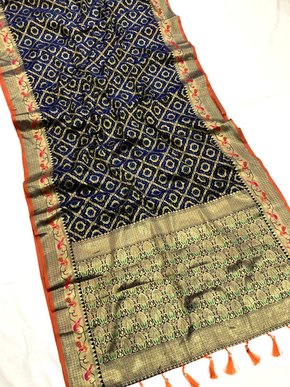 Navy blue color banarasi silk saree with blouse price