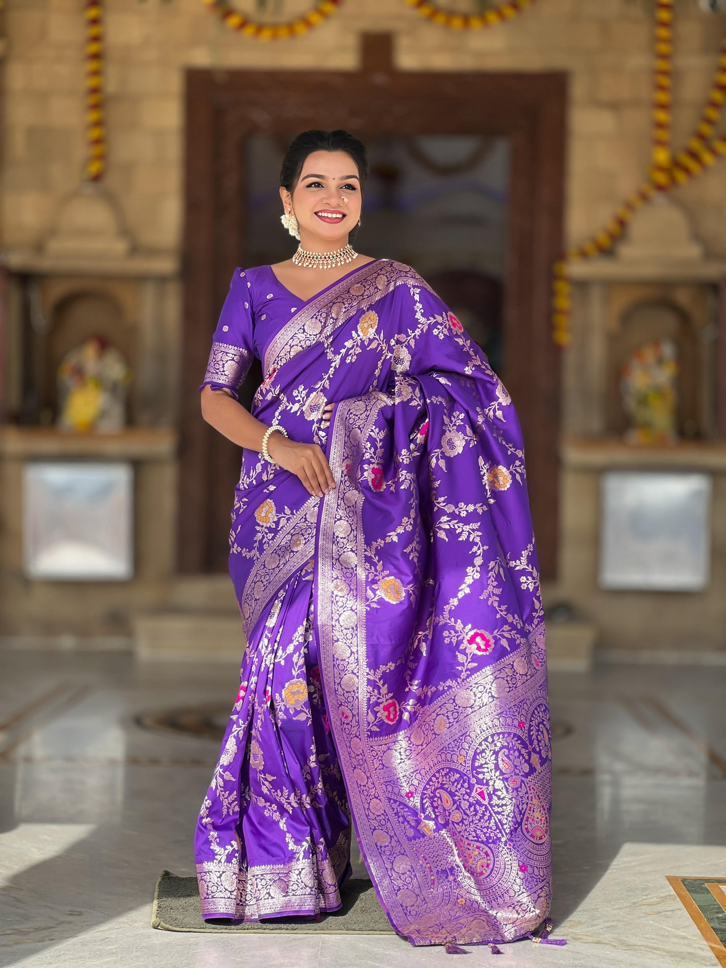 Purple color Banarasi Silk Saree for wedding
