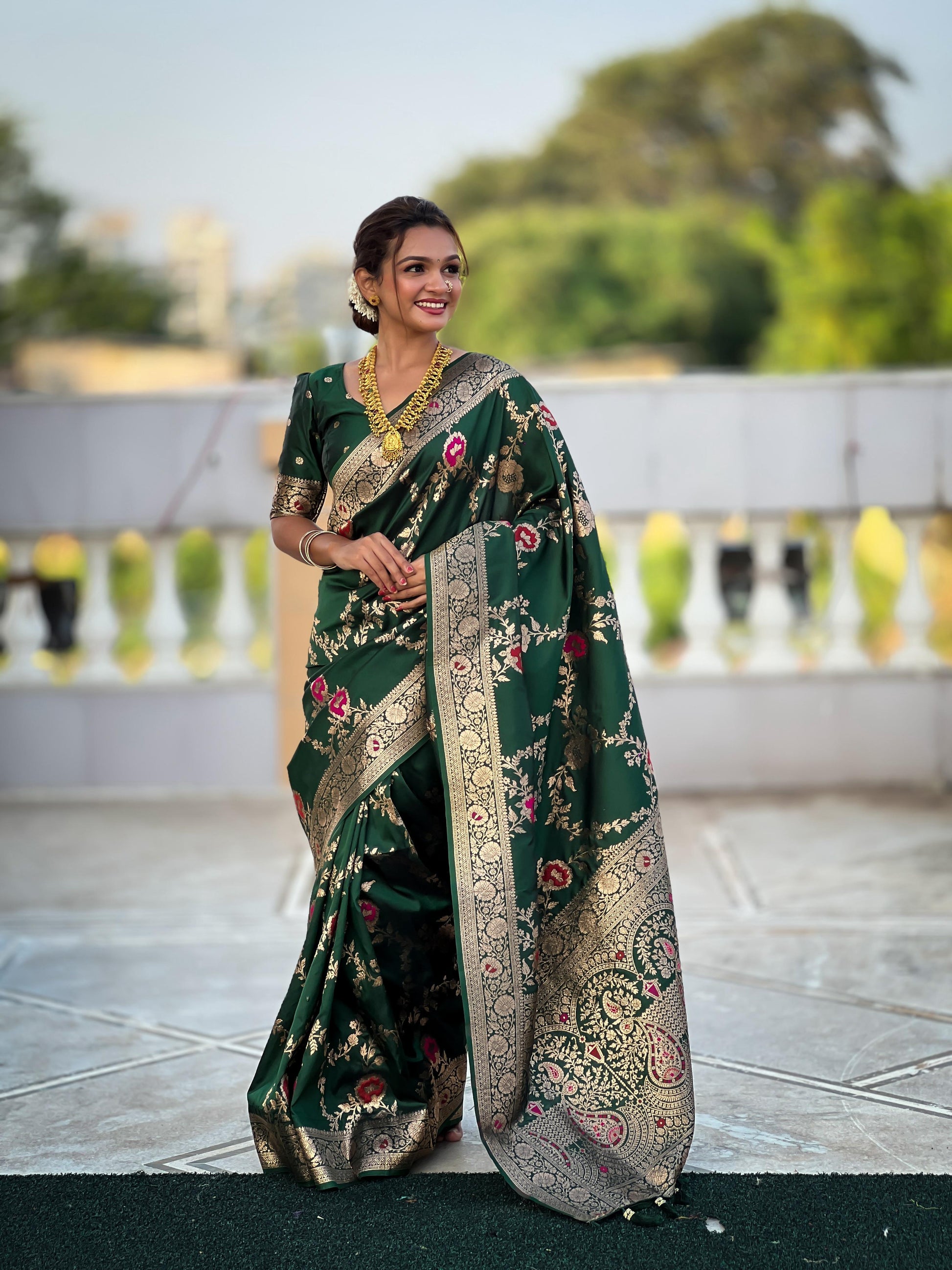 Banarasi silk Green sarees for women online
