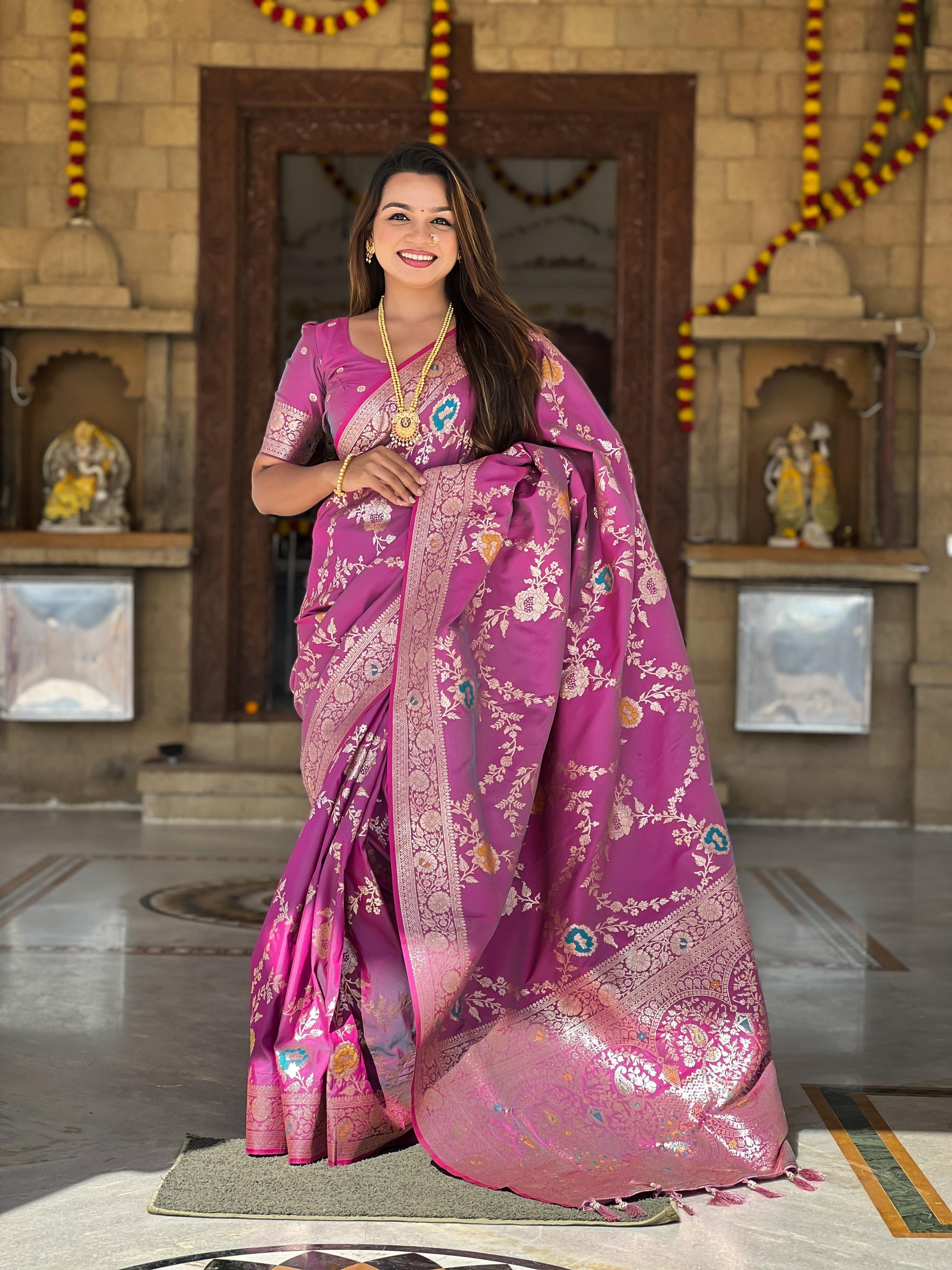 Pink color Original Banarasi Saree

