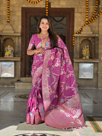 Pink color Original Banarasi Saree
