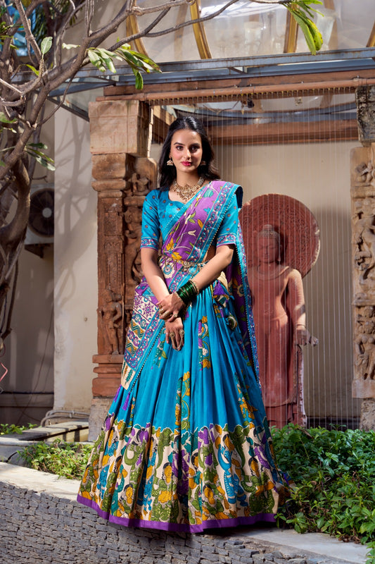 Firozi color tussar silk lehenga choli for women