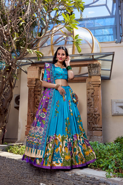 Firozi color tussar silk lehenga choli for wedding