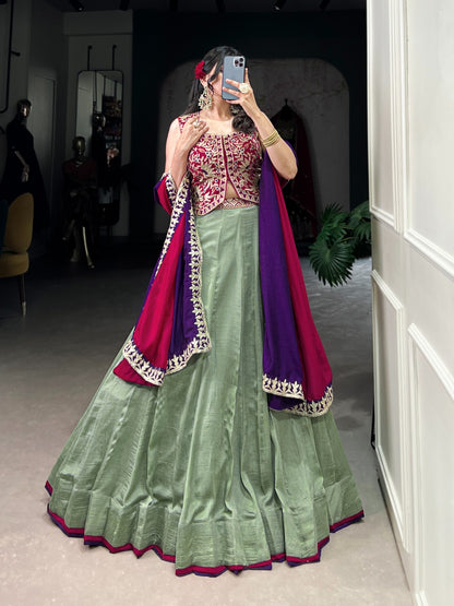 Sea green color vichitra silk lehenga choli for women