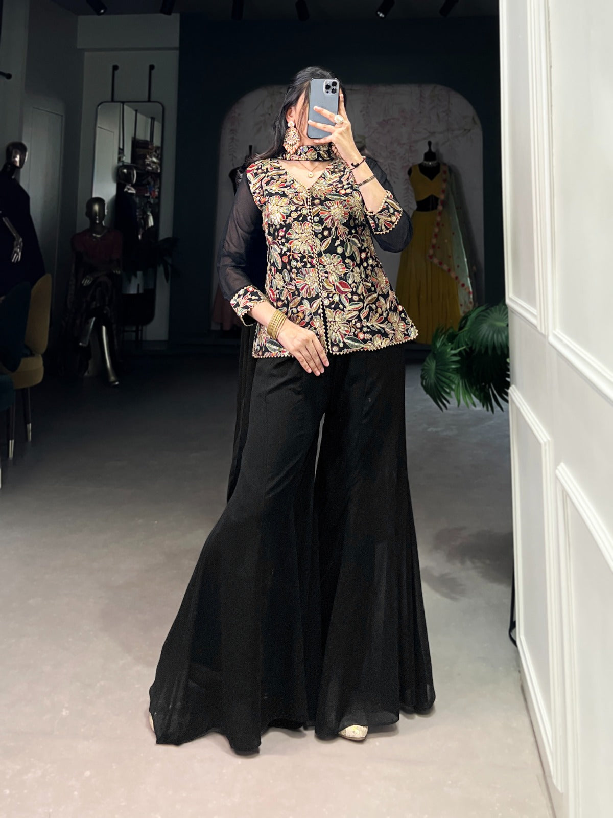 Black color georgette lehenga choli for women