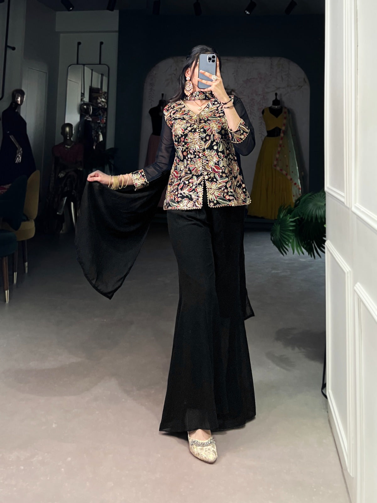 Black color georgette lehenga choli with dupatta online