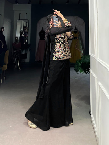 Black color georgette lehenga choli with dupatta price