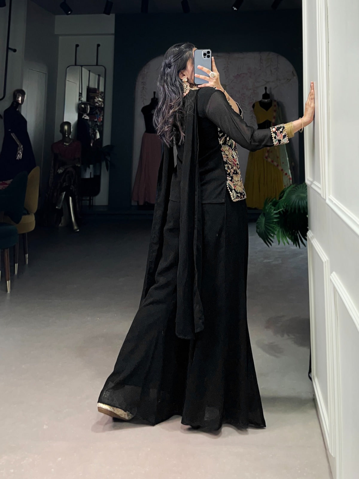 Black color georgette lehenga choli with dupatta images