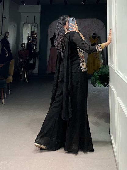 Black color georgette lehenga choli with dupatta images