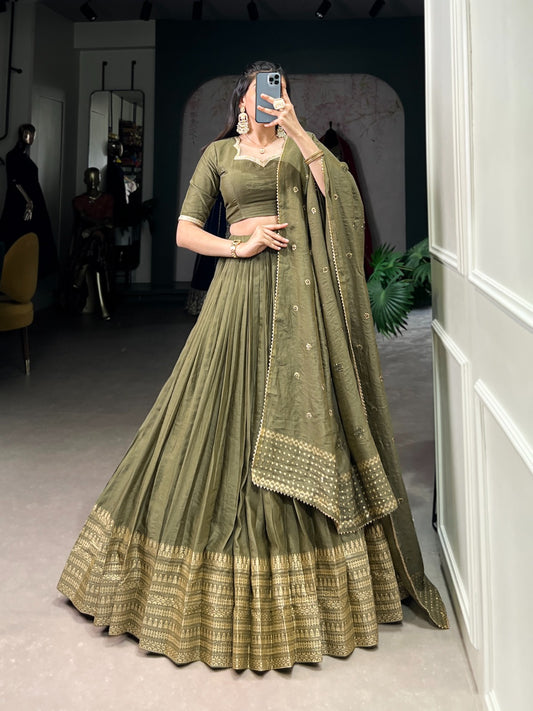Mehendi color pure chanderi lehenga choli for women