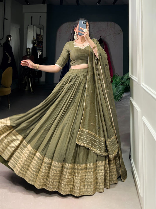 Mehendi color pure chanderi lehenga choli online