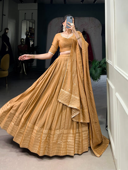 Mustard color pure chanderi lehenga choli for wedding