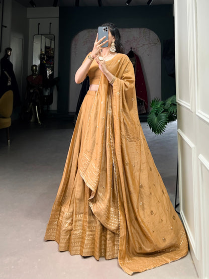 Mustard color pure chanderi lehenga choli with dupatta