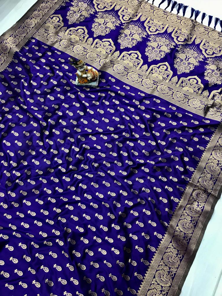 Violet color banarasi silk saree for women online
