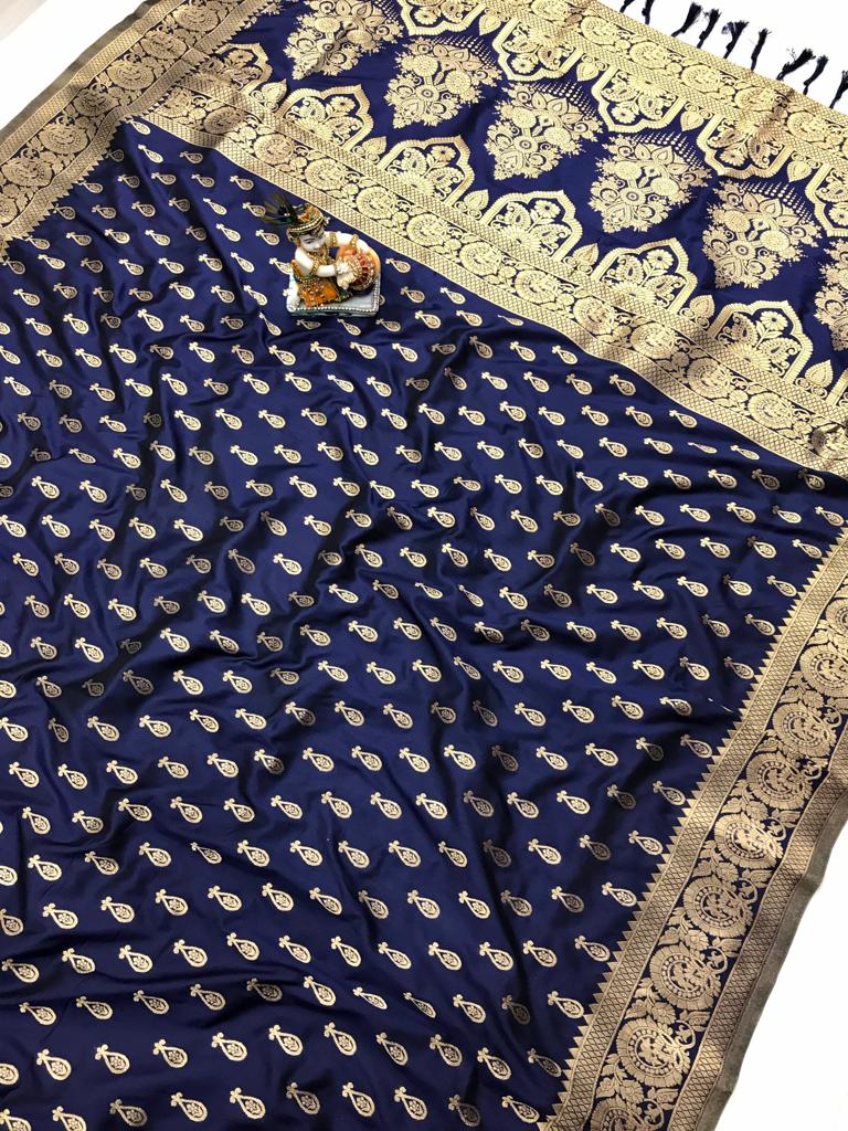 Navy blue color banarasi silk saree for women price