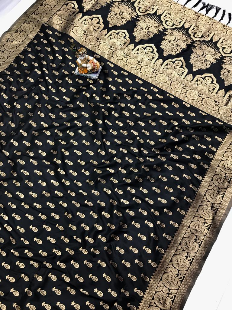 Black color banarasi silk saree for women price